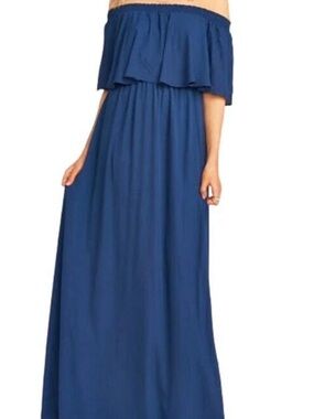 Show Me Your MuMu Off-Shoulder Maxi Dress in Navy